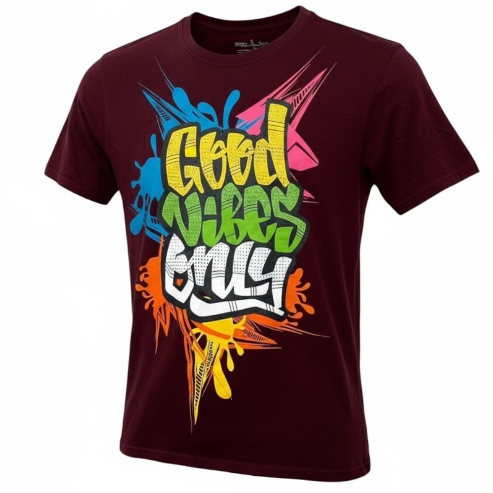 Switch Remarkable‎  Womens Xl Maroon Good Vibes Only Graphic Graffiti Tee EUC